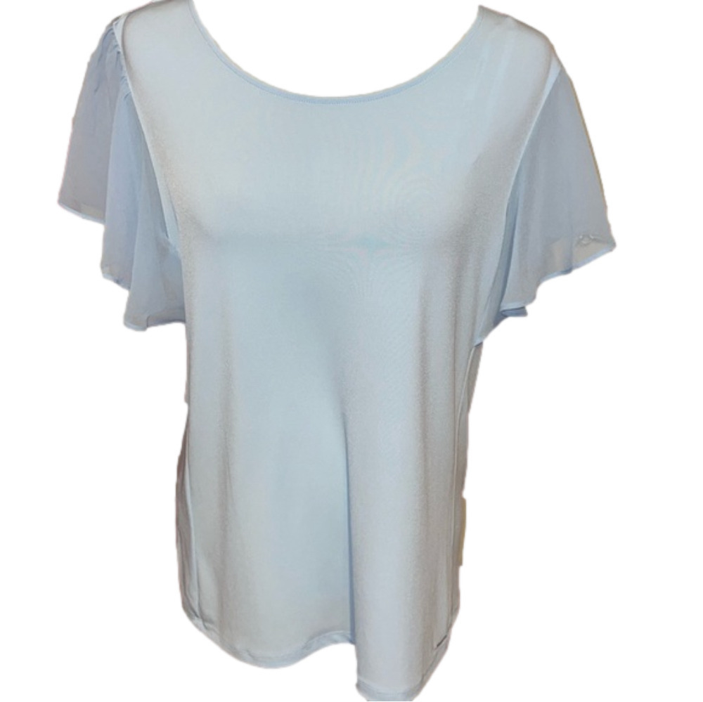 NWT Calvin Klein Ice Blue Flutter Sleeve Blouse M